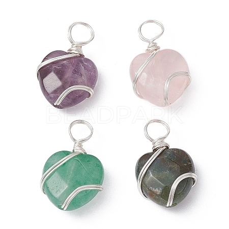 Nartural Mixed Stone Copper Wire Wrapped Heart Pendants PALLOY-JF02385-1