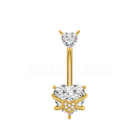 304 Stainless Steel Pave Clear Cubic Zirconia Curved Barbell Belly Rings FS-WG7A03F-02-1