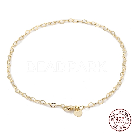 925 Sterling Silver Heart Link Chain Anklets Jewelry for Women AJEW-F162-008G-1