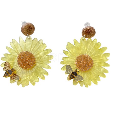 Flower with Bees Acrylic Dangle Stud Earrings FS-WG9FE34-02-1