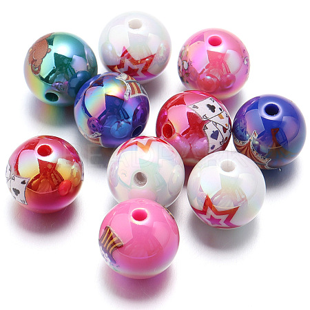 10Pcs UV Plating Colours Acrylic Beads OACR-S146-01J-1