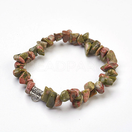 Natural Unakite Beads Stretch Bracelets BJEW-JB03860-05-1