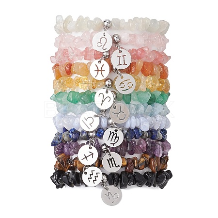 12Pcs Natural & Synthetic Gemstone Chip Beaded Stretch Bracelets BJEW-JB11133-1