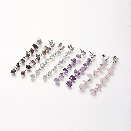 Chip Gemstone Dangle Stud Earrings EJEW-JE02255-1