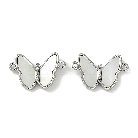 Brass Micro Pave Clear Cubic Zirconia Pave Natural Shell Butterfly Connector Charms KK-P283-05P-1