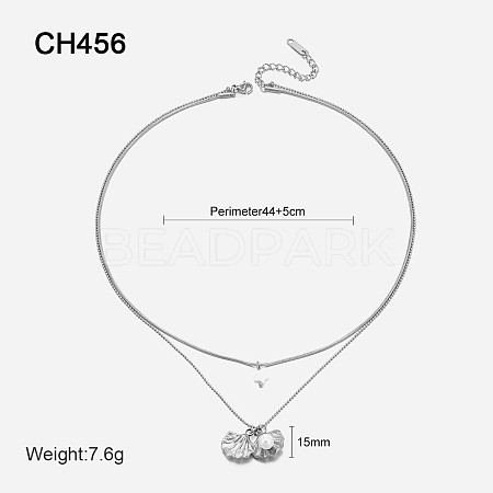 304 Stainless Steel & Natural Shell & Natural Freshwater Pearl Double Layer Necklaces FS-WG7985A-05-1