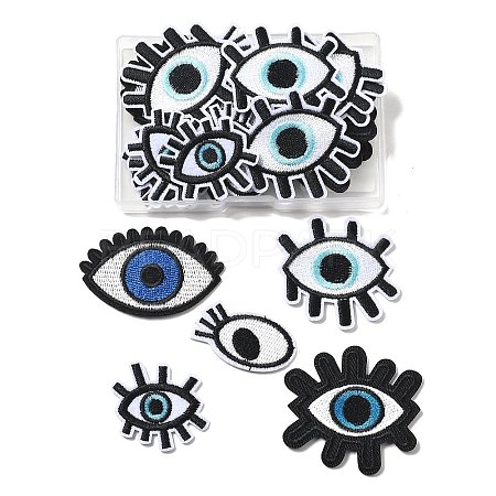30Pcs 6 Style Eye & Eyelash Polyester Embroidery Cloth Iron on/Sew on Patches PATC-FG0001-51-1