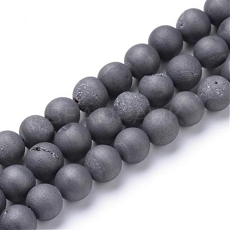 Electroplated Natural Druzy Geode Agate Bead Strands G-R345-8mm-52-1