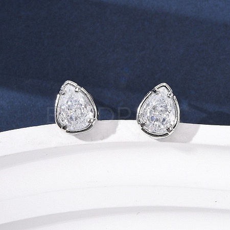 Brass Micro Pave Clear Cubic Zirconia Stud Earrings EJEW-C174-02G-P-1