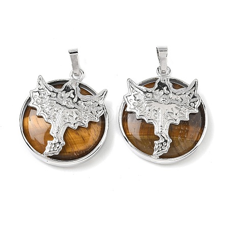Natural Tiger Eye Flat Round Pendants G-G279-01P-09-1