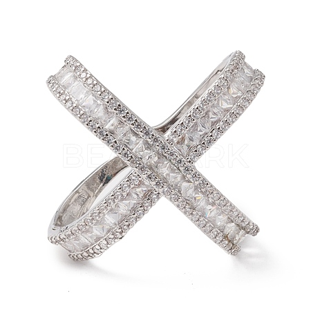 Clear Cubic Zirconia Criss Cross Open Cuff Ring RJEW-F124-01P-1