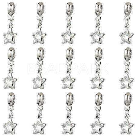 10Pcs Alloy Crystal Rhinestone Star European Dangle Charms MPDL-YW0001-06-1