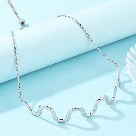 304 Stainless Steel Wavy Line Choker Slider Necklaces NJEW-Z106-01P-1
