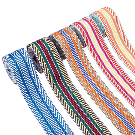 WADORN 5Pcs 5 Colors Bohemian Style Polyester Striped Ribbon OCOR-WR0001-07A-1