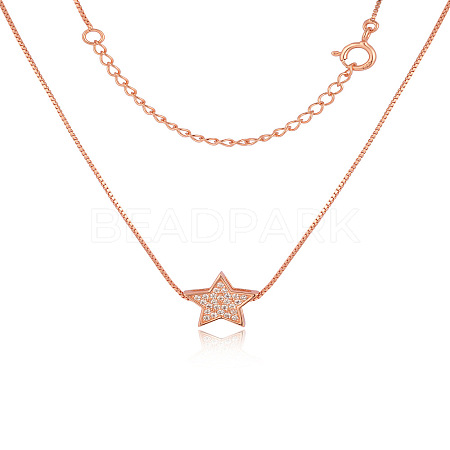 Star 925 Sterling Silver Micro Pave Clear Cubic Zirconia Pendant Necklaces for Women FS-WGE80D2-03-1