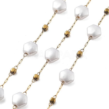 ABS Imitation Pearl & 304 Stainless Steel Beads Link Chains CHS-K021-07G-01-1