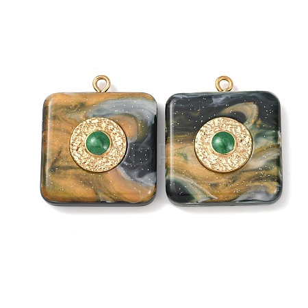 304 Stainless Steel Resin Pendants STAS-F352-07B-03-1