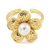 Flower ABS Plastic Imitation Pearl Beaded Open Cuff Ring RJEW-P106-01G-2