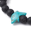 Synthetic Turquoise Dolphin & Lava Rock Beaded Stretch Bracelet BJEW-JB09838-02-2
