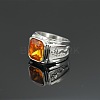 Rectangle 304 Stainless Steel with Cubic Zirconia Finger Rings for Men FS-WG909F6-01-1