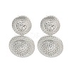 Flat Round Brass Pave Clear Cubic Zirconia Dangle Stud Earrings EJEW-M258-30P-1