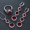Flat Round Alloy Cubic Zirconia Pendant Necklaces & Hoop Earrings & Rings Sets FS-WG75211-01-1