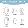 Unicraftale 6Pcs 3 Styles 304 Stainless Steel Screw Carabiner Lock Charms STAS-UN0053-31-3