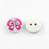 2-Hole Flower Pattern Printed Wooden Buttons X-BUTT-R033-021-2