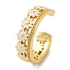 Rack Plating Flower Brass Enamel Open Cuff Rings for Women RJEW-S242-09G-B-1