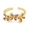 Flower Rack Plating Brass Micro Pave Cubic Zirconia Open Cuff Rings for Women RJEW-N047-01G-04-RS-2