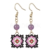 Handmade Glass Seed Beaded Window Lattice Pattern Dangle Earrings EJEW-MZ00560-3