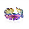 304 Stainless Steel Leaf Wrapped Cuff Ring RJEW-N038-060-3