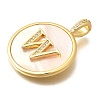 Rack Plating Brass Micro Pave Clear Cubic Zirconia Pendants with Shell KK-M309-42G-W-3