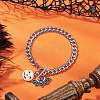 Halloween Alloy Enamel Bat and Dyed Synthetic Turquoise Pumpkin Charm 304 Stainless Steel Bracelet Sets BJEW-JB12446-02-1