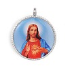 Jesus Pattern Flat Round Alloy Pendants PALLOY-F061-02P-1