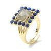 Natural Labradorite & Lapis Lazuli Rectangle Adjustable Ring RJEW-B030-01A-08-2