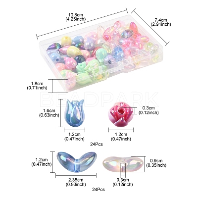 48Pcs 2 Styles UV Plated Acrylic Beads SACR-FS0001-37-1