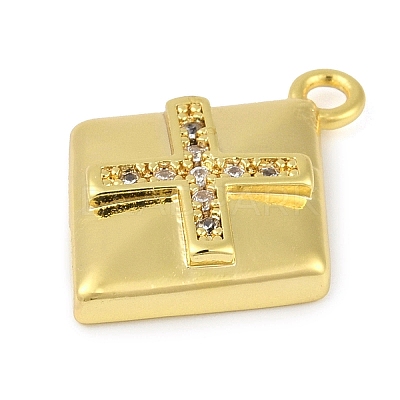 Cross Theme Real 18K Gold Plated Brass Micro Pave Clear Cubic Zirconia Pendants KK-L219-06G-03-1