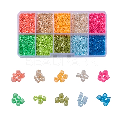 8000Pcs 10 Colors Fluorescent Color Glass Bugle Beads SEED-YW0001-32-1