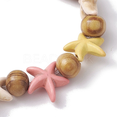 Beach Starfish Dyed Synthetic Turquoise Stretch Bracelets BJEW-JB10295-02-1