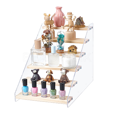 Rectangle Acrylic with Wood Minifigures Organizer Display Risers ODIS-WH0038-102B-1