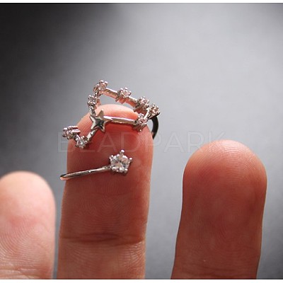 Twelve Constellation Brass Micro Pave Clear Cubic Zirconia Cuff Rings FS-WG8E359-18-1