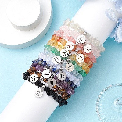 12Pcs Natural & Synthetic Gemstone Chip Beaded Stretch Bracelets BJEW-JB11133-1