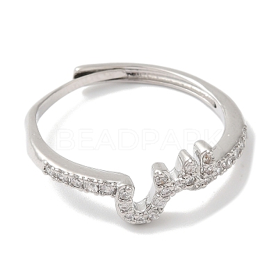 Rack Plating Brass Cubic Zirconia Arabic Letters Adjustable Rings for Women RJEW-S407-10P-07-1