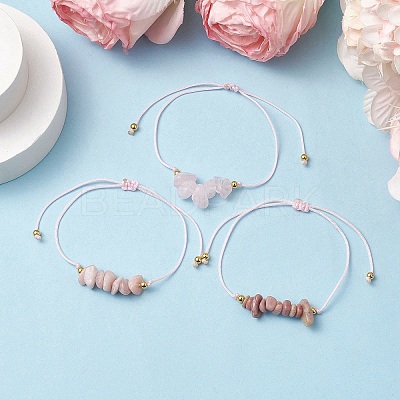 3Pcs 3 Styles Gemstone Braided Bead Bracelets BJEW-JB11146-08-1