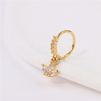 Brass Micro Pave Clear Cubic Zirconia Dangle Hoop Nose Rings FS-WG904D6-04-1