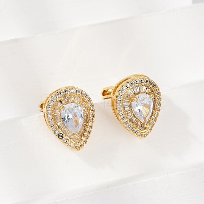 Brass Micro Pave Clear Cubic Zirconia Clip-on Earrings X-EJEW-H154-11A-G-1