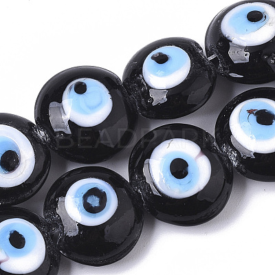 Handmade Evil Eye Lampwork Beads Strands X-LAMP-R143-04A-1
