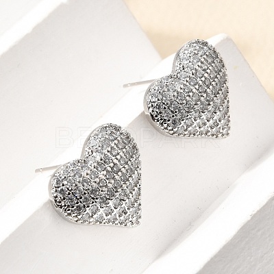 Heart Brass Micro Pave Cubic Zirconia Stud Earrings & Pendant Necklaces Sets SJEW-Z002-05P-1