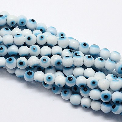 Handmade Evil Eye Lampwork Round Bead Strands LAMP-L055-6mm-07-1